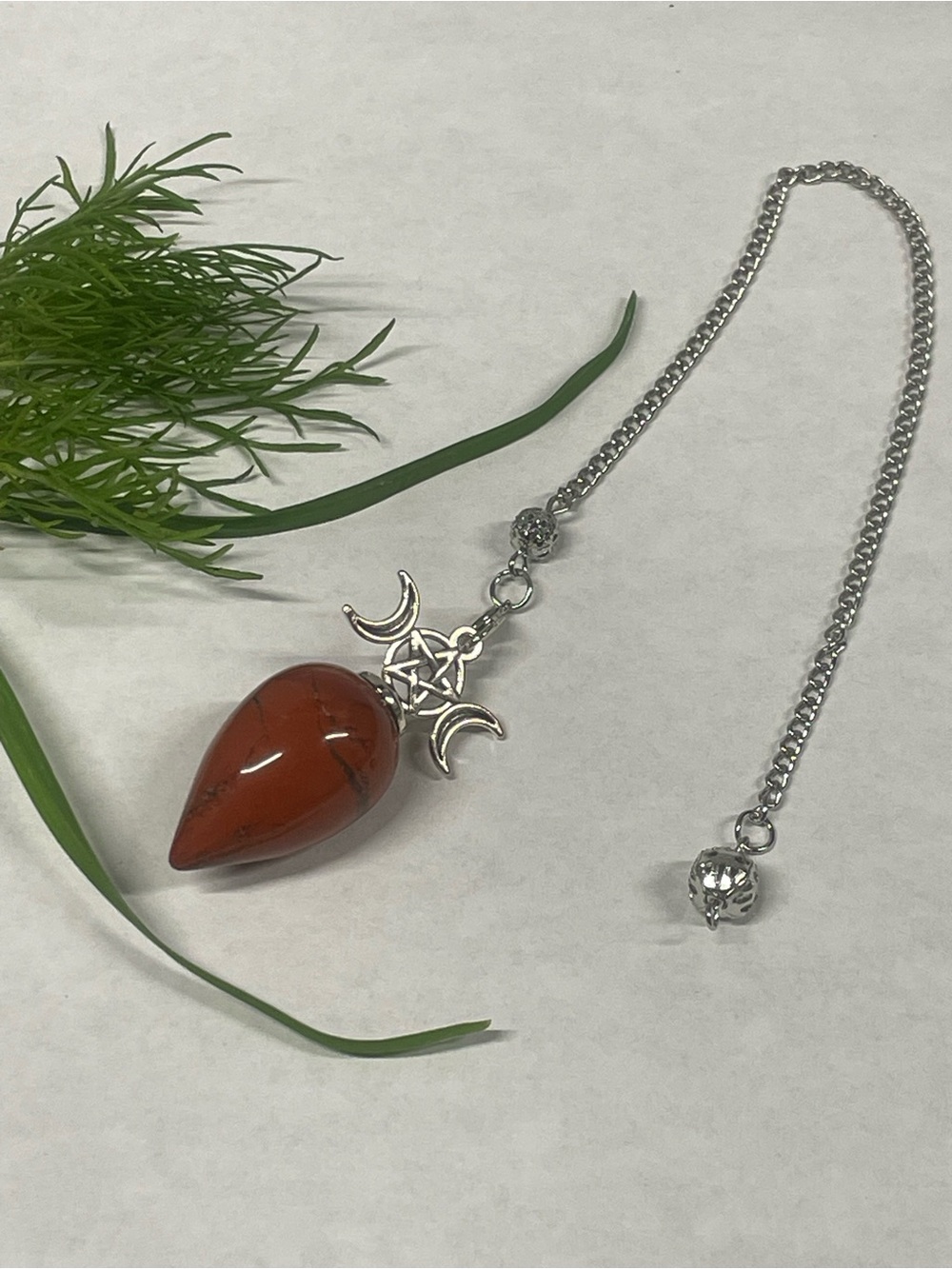 Silver Triple Moon Necklace with Red Jasper Teardrop Pendant